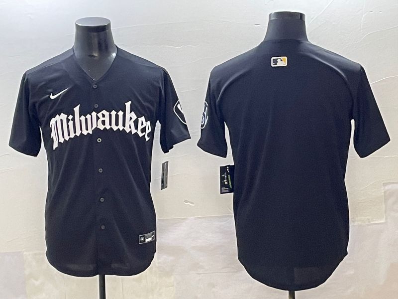 Men 2025 Milwaukee Brewers Blank Black Five generations Joint Name Nike MLB Jersey style 1->women mlb jersey->Women Jersey